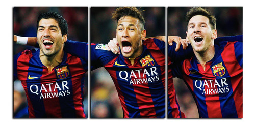 Cuadro Messi Neymar Suarez 60x30 Msn Barcelona Madera Mdf