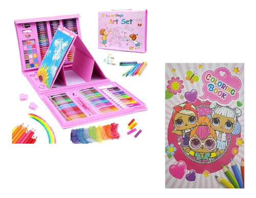 Set Colores Marcadores Arte Dibujo 208 + Cartilla Rosado