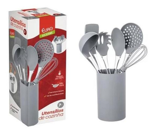 Kit Utensílios De Silicone Acrílico 7 Peças Euro Home Cinza