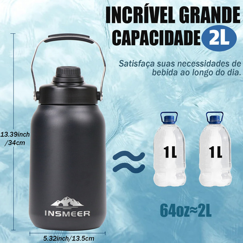 Garrafa Térmica Grande 1.89 Litros Aço Inox Com Alça
