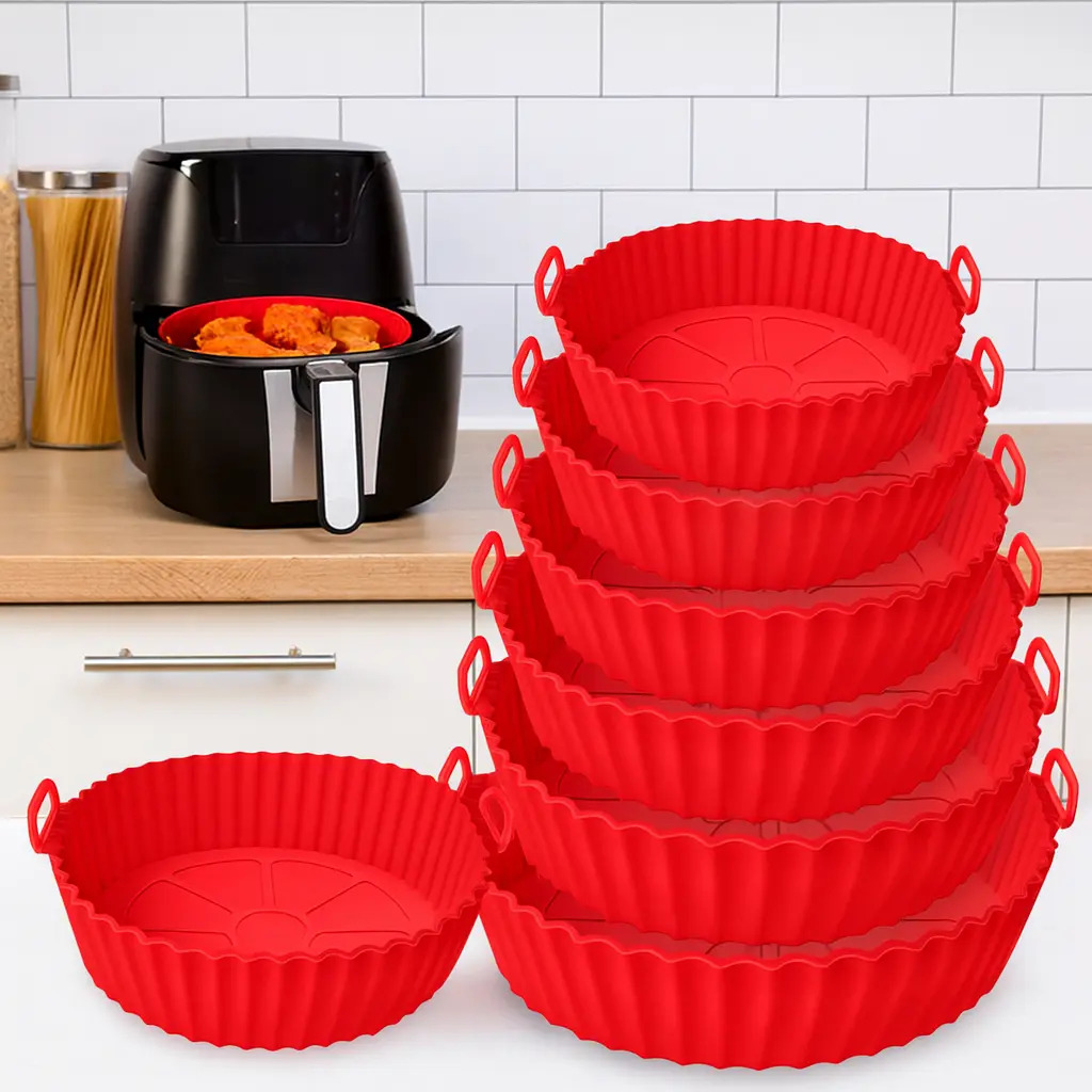 Kit 6 Formas Silicone Antiaderente Air Fryer Assadeira Forno Forro Lavável