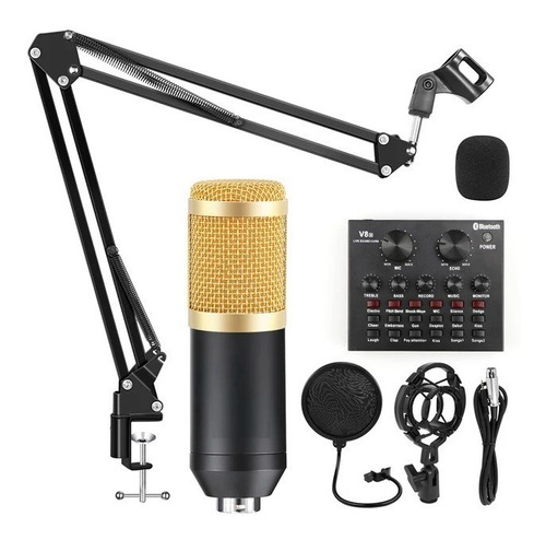 Kit De Micrófono Condensador Soporte Brazo Profesional Audio