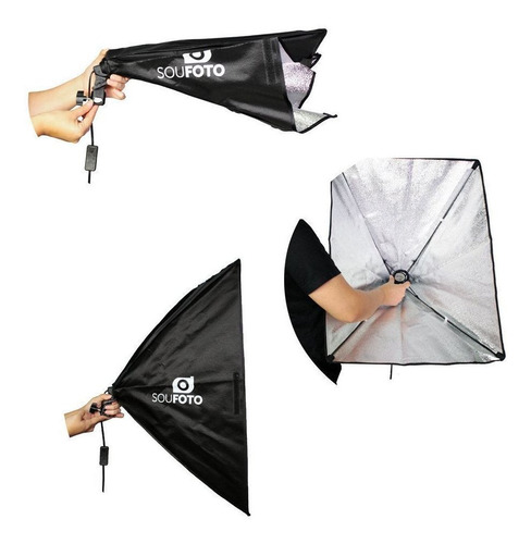 Imagem 2 de 8 de Kit Iluminação Duplo Softbox 50x70cm E Tripé 2m Para Estúdio