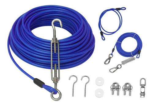 Cable De Amarre Para Perros Con Gancho De Metal Azul