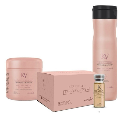 Keratina Kit Ampolla X12 Unidades + Shampoo 270 Ml + Mascara