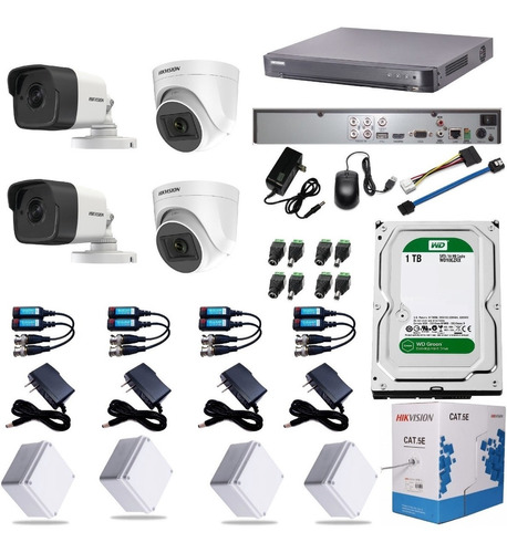 Kit Cámaras Seguridad Hikvision 4 Ch + 4 Cam + D.d 1 Tb 4k