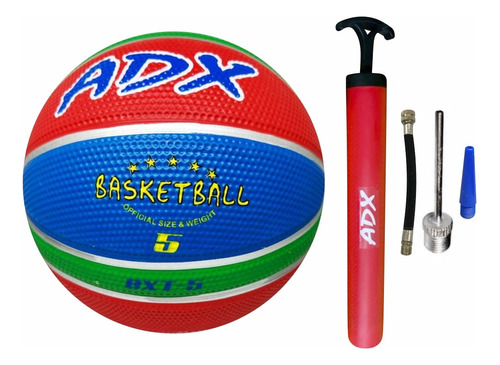 Balon Basquet Bxt5 #5 + Bomba Adx Peso/medida Reglamentaria