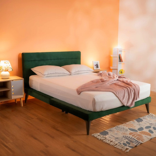 Cama King Size Danita, Base Armable Con Cabecera Roomi Color Verde Danita