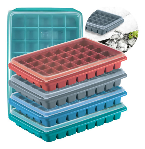 Forma De Gelo Com Tampa 40 Cubos Grande Plasnorthon 04 Unid