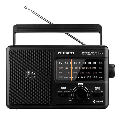 Radio Portátil Retekess Tr626 Am Fm Sw Lw, Perilla Grande