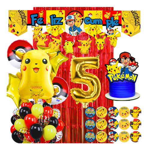 Globos Pikachu Pokemón Banderin Guirnalda Stickers Pack Dorado 5
