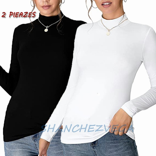 Blusa Térmica Afelpada Manga Larga Cuello Alto 2 Uds