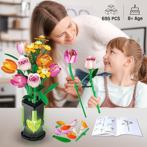 Insoon Juego De Construcción De Ramo De Flores Con Jarrón Y