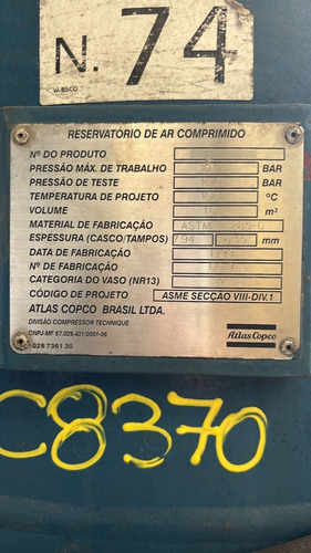 Tanque Cilindro Pulmão Compressor 1.000 L 10 Bar Nr13 C8370 (Usado)