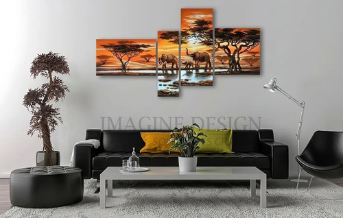 Cuadro Canvas 4 Paneles 90x167 Cm - Elefantes Africanos