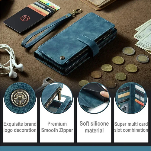 X Funda De Piel Con Tapa For Samsung Galaxy S25 Ultra S24 Fe S23 S22 S21 S20 Plus Note 20 Plus Note 20 Con Cremallera