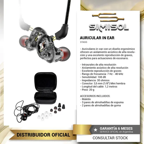 Auriculares In Ear Stagg - 2 Vías Color Negro SPM235BK