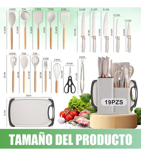 Utensilios De Cocina De Silicona Cuchillos Cucharas Tabla Blanco