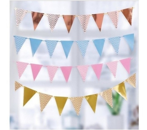 Banderin Triangular Rosa Gold Metalizado Guirnalda Cotillon
