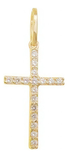 Pingente Cruz Palito Com Diamantes Em Ouro 18k