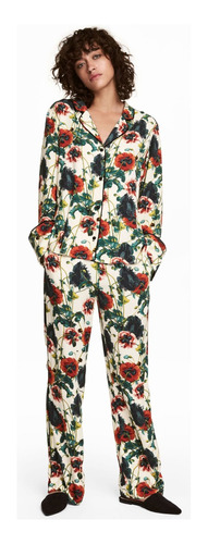 Pantalón Ancho Tipo Pijama Natural / Floral Talle L 42 H&m