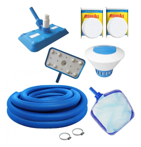 Kit Limpeza Piscina Peneira Aspirador Flutuador Cloro