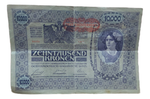 Antiguo Billete 10000 Coronas Austria 1918 Pick 25 (Usado)