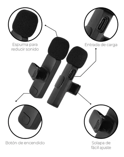 Micrófono Inalámbrico Solapa K9 Entrada Usb Tipo C Negro