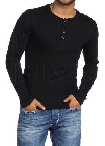 Camiseta Henley Slim Fit Ml - 5 Cores -compre 3 Frete Grátis