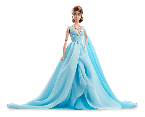 Barbie Fashion Model Collection Blue Chiffon Ball Dress Doll