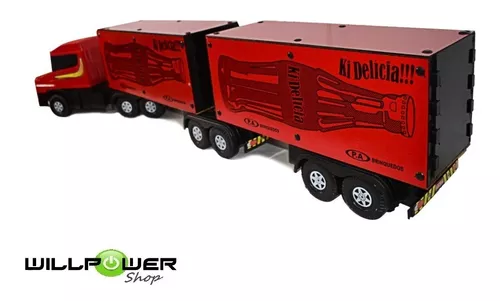 Mega Caminhão Brinquedo Scania Bitrem Bau Madeira Coca Cola