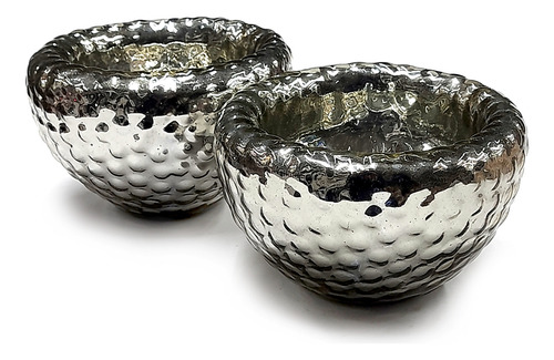 Set 2 Bowl Doble Pared Martillado Artesanal De Color Espejo