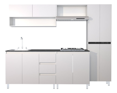 Cocina Integral Con Parrilla Premium Decomobil Minimalista Color Blanco - Mármol Negro