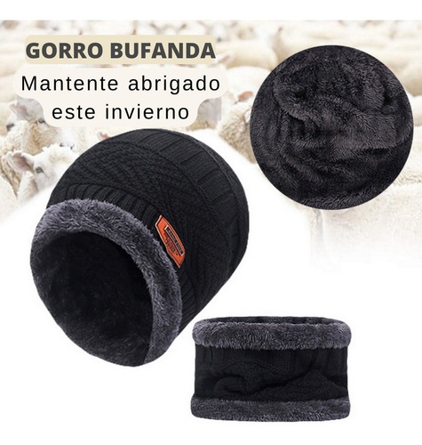 Conjunto Gorro Cuellera Tejido Frío Lana Unisex Moda Color Vino