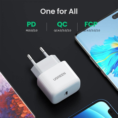 Carregador Ugreen Cd241 Micro Usb Tipo C Pd 20w Branco