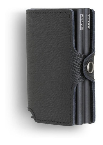 Billetera Walla Wallets Doble Saffiano Black - Cuero Rfid   