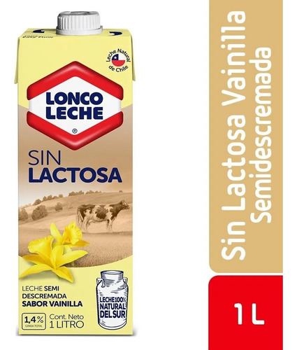 Leche Semidescremada Sin Lactosa Loncoleche Vainilla 1 L