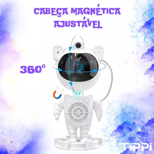 Luminária Astronauta Tippi Com Caixa De Som Bluetooth Projetor De Luz Galáxia Estrelas Cor Branco 127/220V