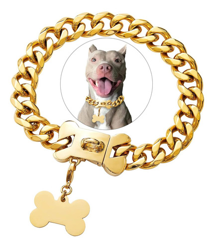 Collar De Perro De Acero Inoxidable Dorado Con Eslabones Cub