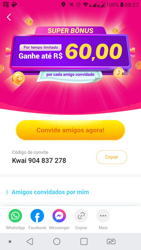 Imagem 2 de 2 de Ganhe Agora 60 Reais Com Esse Link Https://s.kwai.app/s/okso