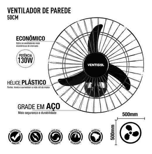 Imagem 2 de 7 de Ventilador De Parede Oscilante 50cm - Ventisol