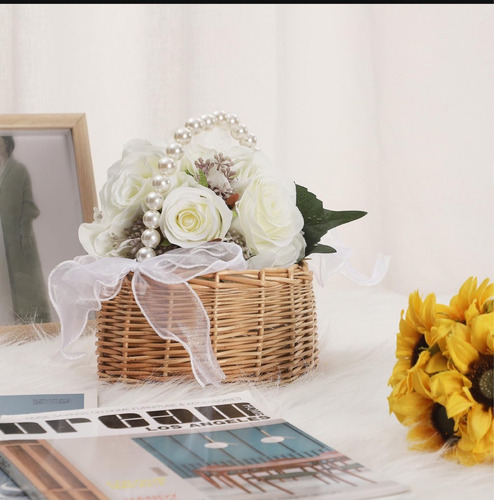 Cesta De Flores De Mimbre Y Ratán Para Niños Con Correa De P