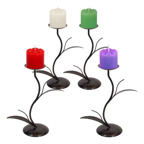 4 Castiçal Folhas Coroa Advento Candelabro Porta Vela Mesa