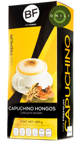 Café Premium Capuchino Hongos Black Fusión 16 Sobres De 30 Gramos /con Ganoderma , Shitake Y Maitake