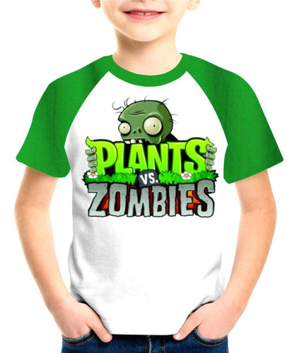 Camiseta Infantil Mangas Verde Plants Vs Zombies Jogo #10