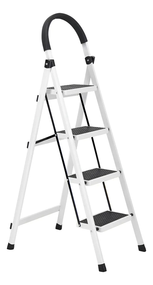Imagen de Escalera De 4 Peldaños Tijera Blanca Acero Tubular Domestica Color Blanco