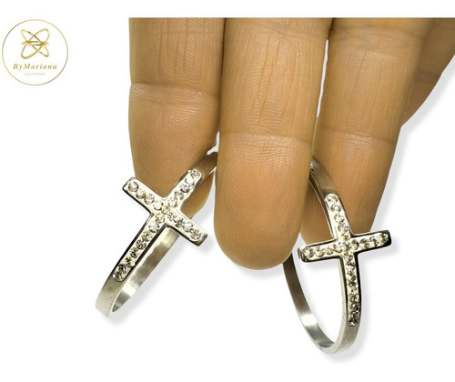 Imagen 2 de 5 de Aros Acero Quirurgico Cardinal Argolla Cruz Cubic 40 Mm