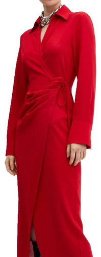 Vestido Cruzado Cuello En V Rojo Para Dama Mng