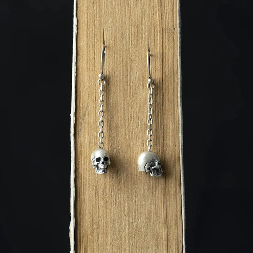 Aretes Colgantes Craneos Calaveras Con Cadenas Plata S925