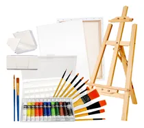 Comprar Kit Pintura Acrilica Caballete, Paleta, Pinceles 2 Lienzos.